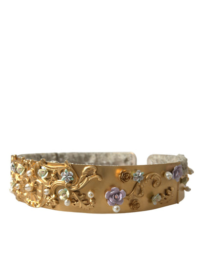 Dolce &amp; Gabbana Elegant Gold-Tone Faux Pearl Floral Belt