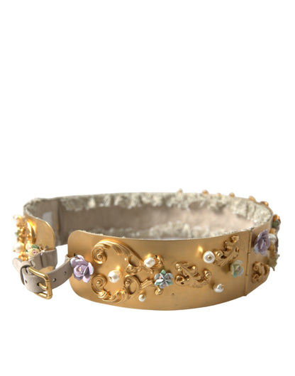 Dolce &amp; Gabbana Elegant Gold-Tone Faux Pearl Floral Belt