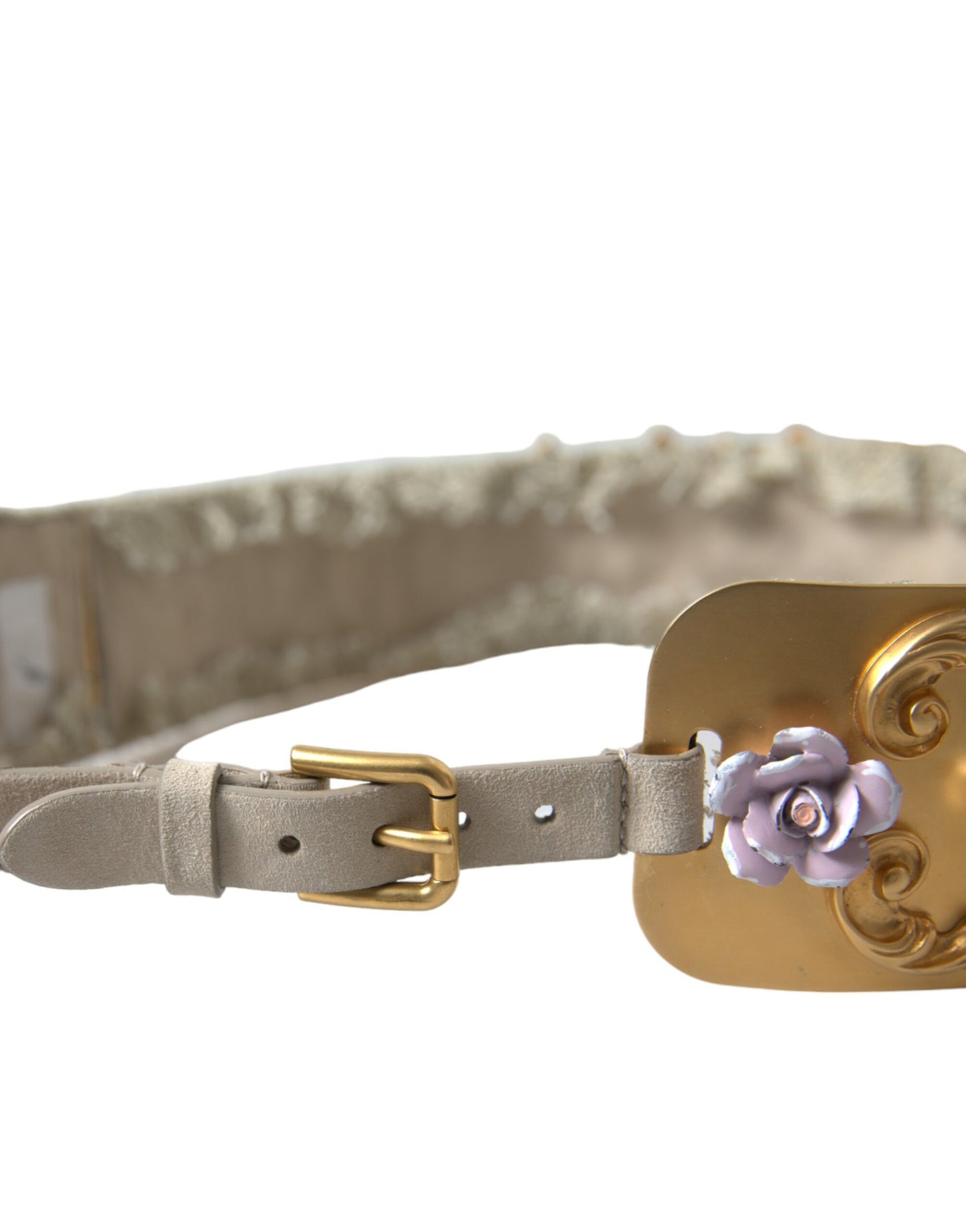 Dolce &amp; Gabbana Elegant Gold-Tone Faux Pearl Floral Belt