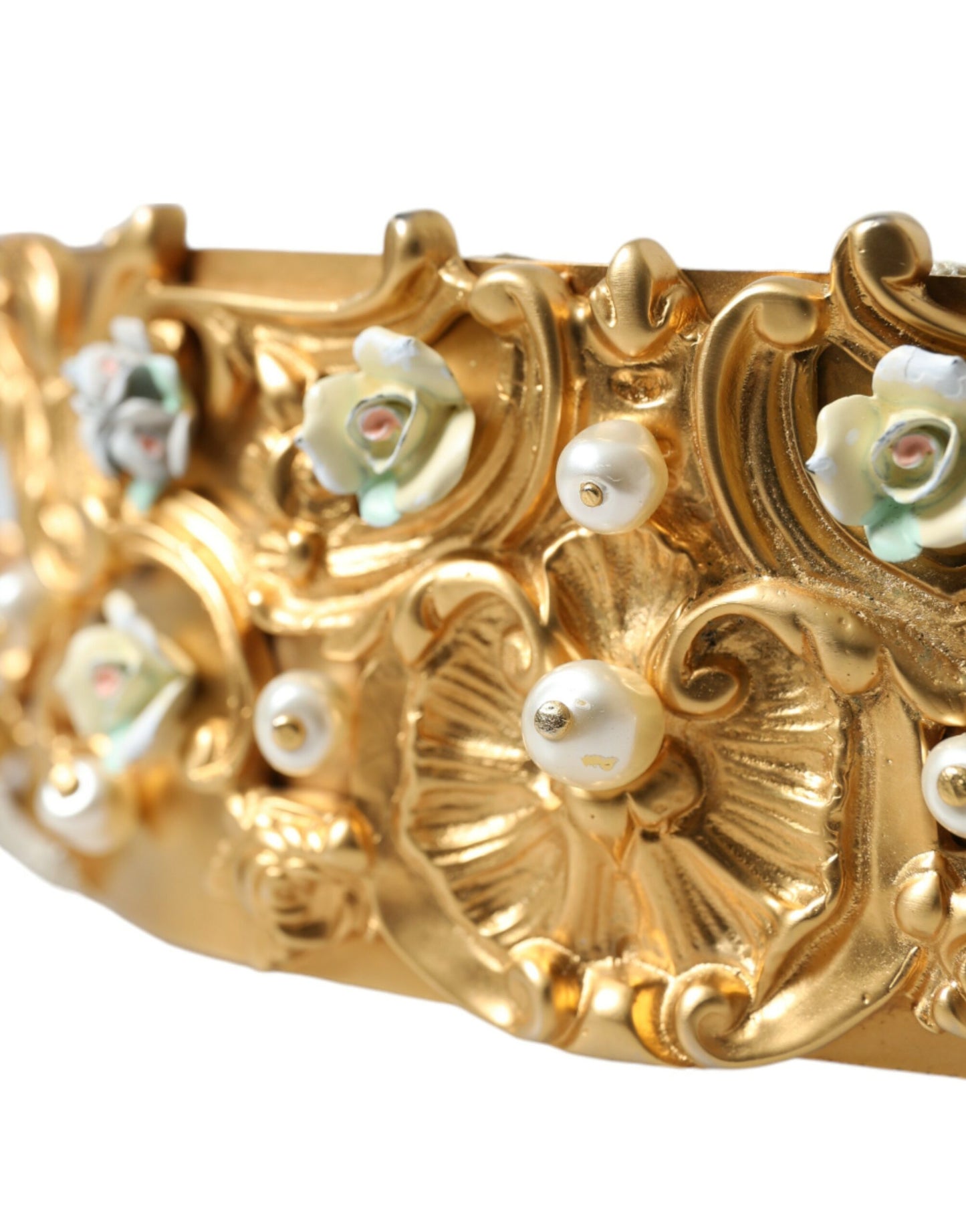 Dolce &amp; Gabbana Elegant Gold-Tone Faux Pearl Floral Belt