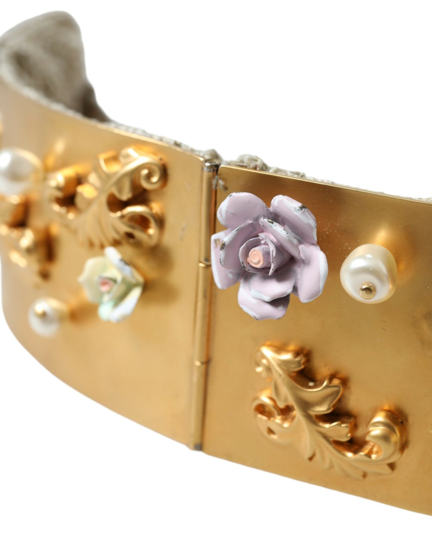 Dolce &amp; Gabbana Elegant Gold-Tone Faux Pearl Floral Belt