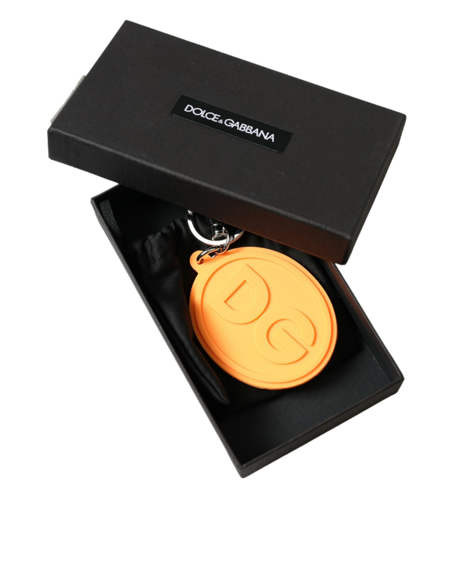 Dolce &amp; Gabbana Elegant Orange Charm Keyring with Silver Detail