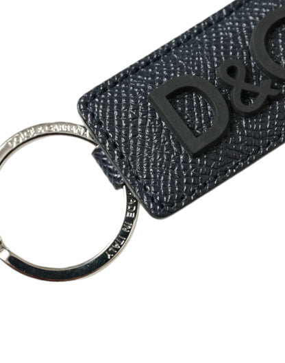 Dolce &amp; Gabbana Elegant Leather Keychain in Black &amp; Silver