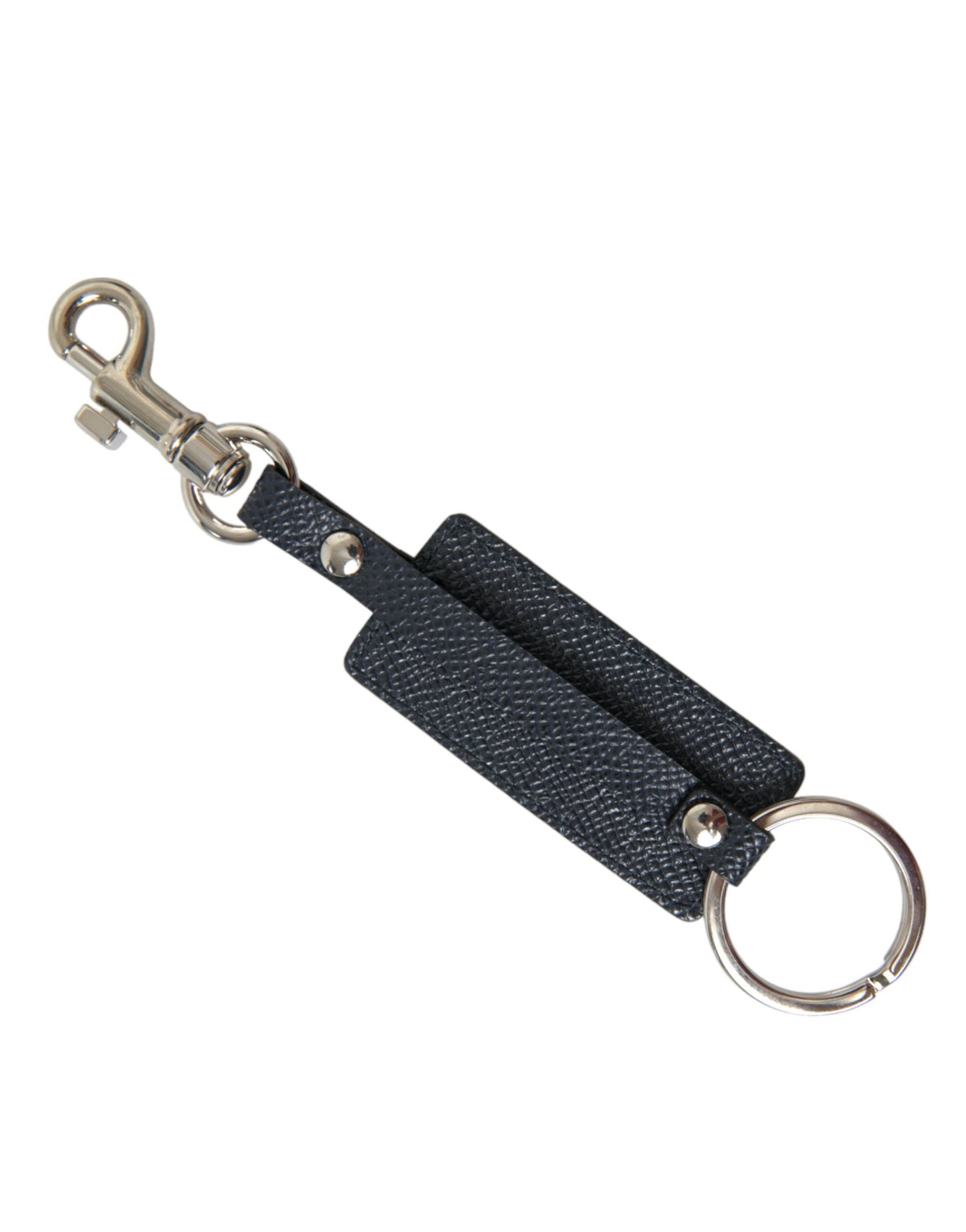 Dolce &amp; Gabbana Elegant Leather Keychain in Black &amp; Silver