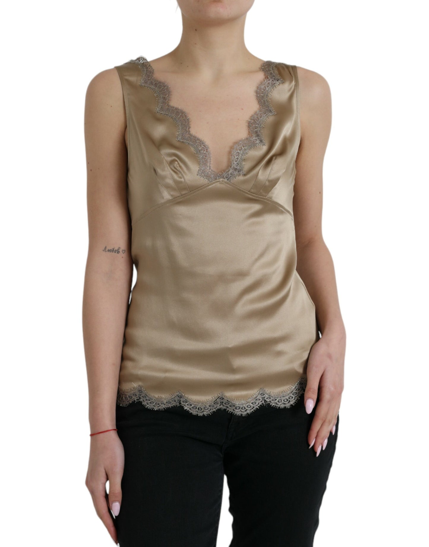 Dolce &amp; Gabbana Elegant V-Neck Sleeveless Lace Trim Top