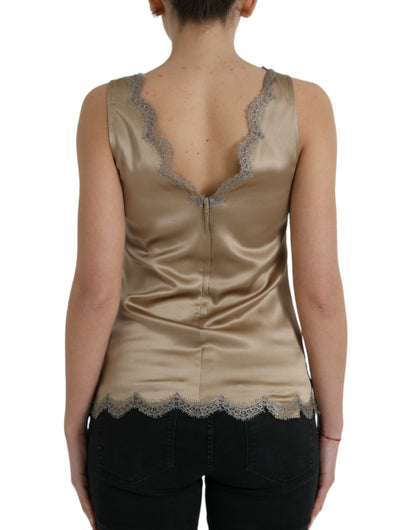 Dolce &amp; Gabbana Elegant V-Neck Sleeveless Lace Trim Top