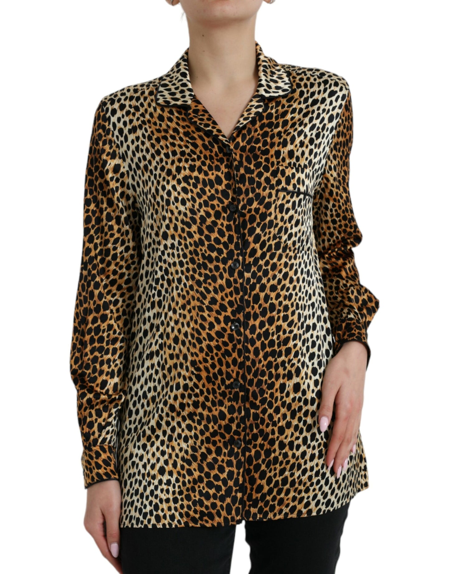 Dolce &amp; Gabbana Elegant Brown Animal Print Silk Blouse