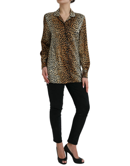 Dolce &amp; Gabbana Elegant Brown Animal Print Silk Blouse