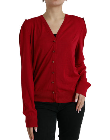 Dolce &amp; Gabbana Elegant Red V-Neck Wool Cardigan