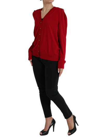 Dolce &amp; Gabbana Elegant Red V-Neck Wool Cardigan