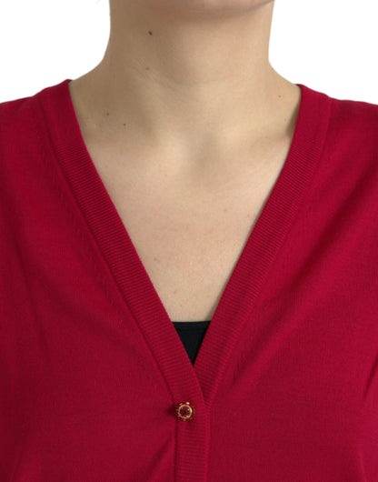 Dolce &amp; Gabbana Elegant Red V-Neck Wool Cardigan