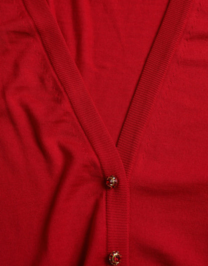 Dolce &amp; Gabbana Elegant Red V-Neck Wool Cardigan