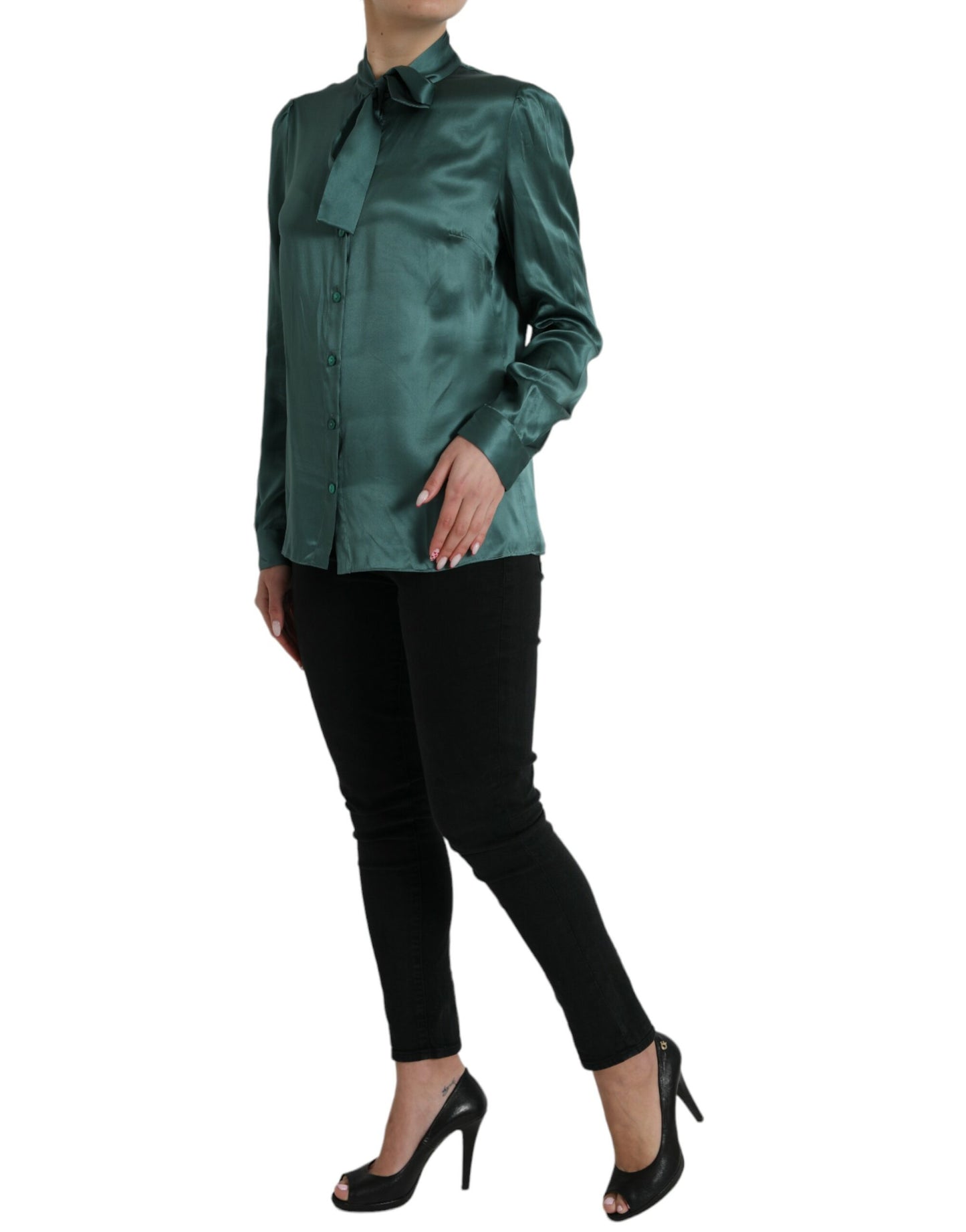 Dolce &amp; Gabbana Elegant Dark Green Silk Blouse Top