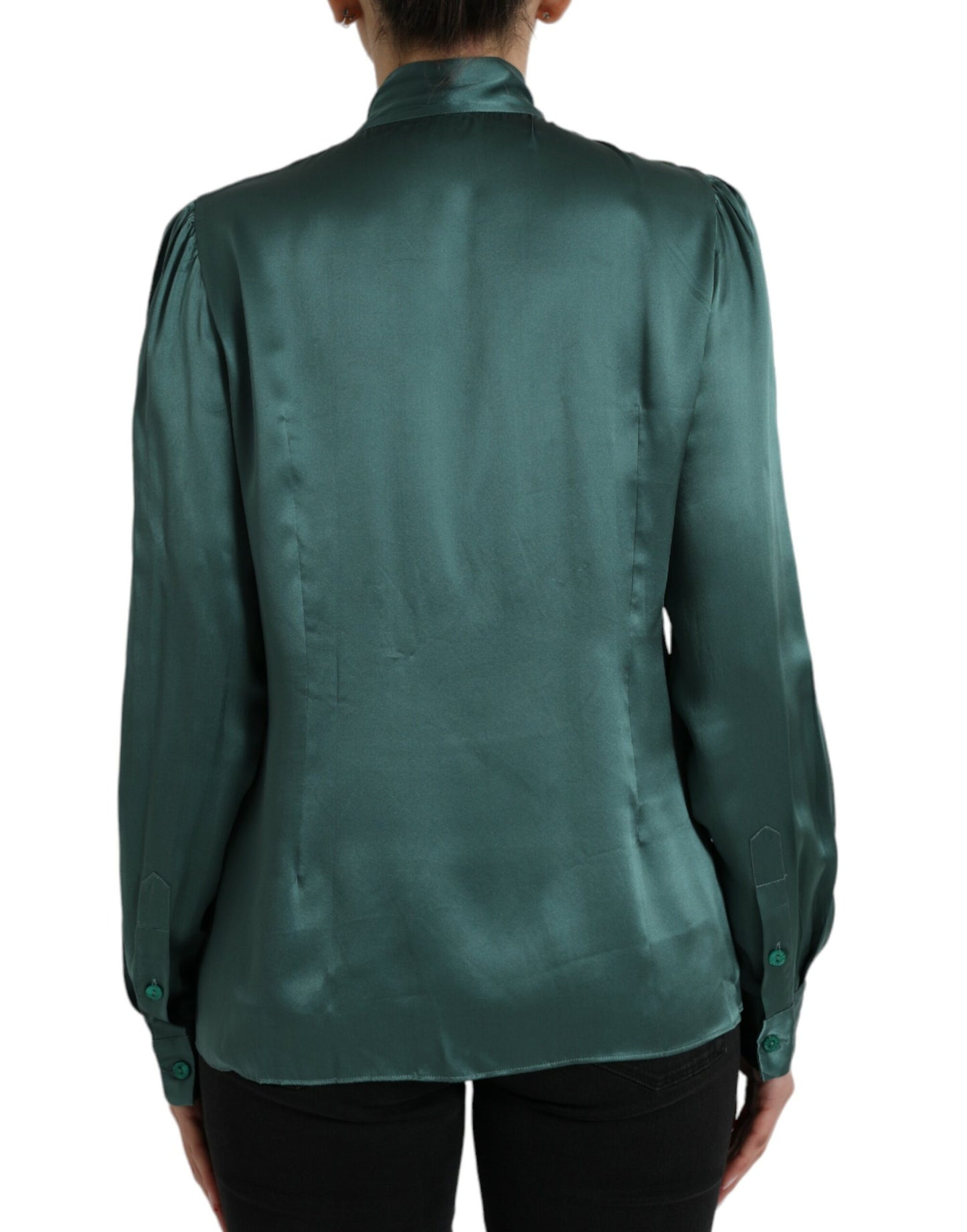 Dolce &amp; Gabbana Elegant Dark Green Silk Blouse Top