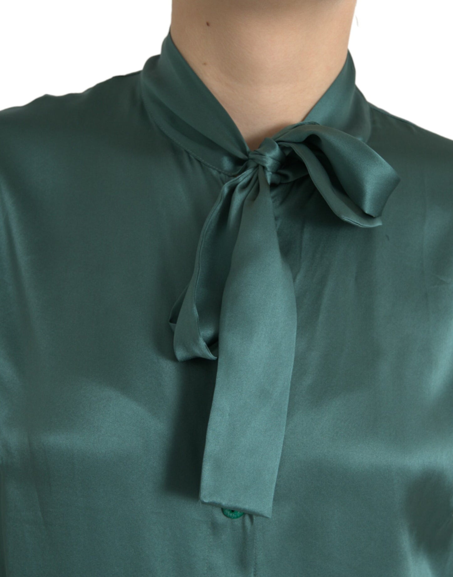 Dolce &amp; Gabbana Elegant Dark Green Silk Blouse Top