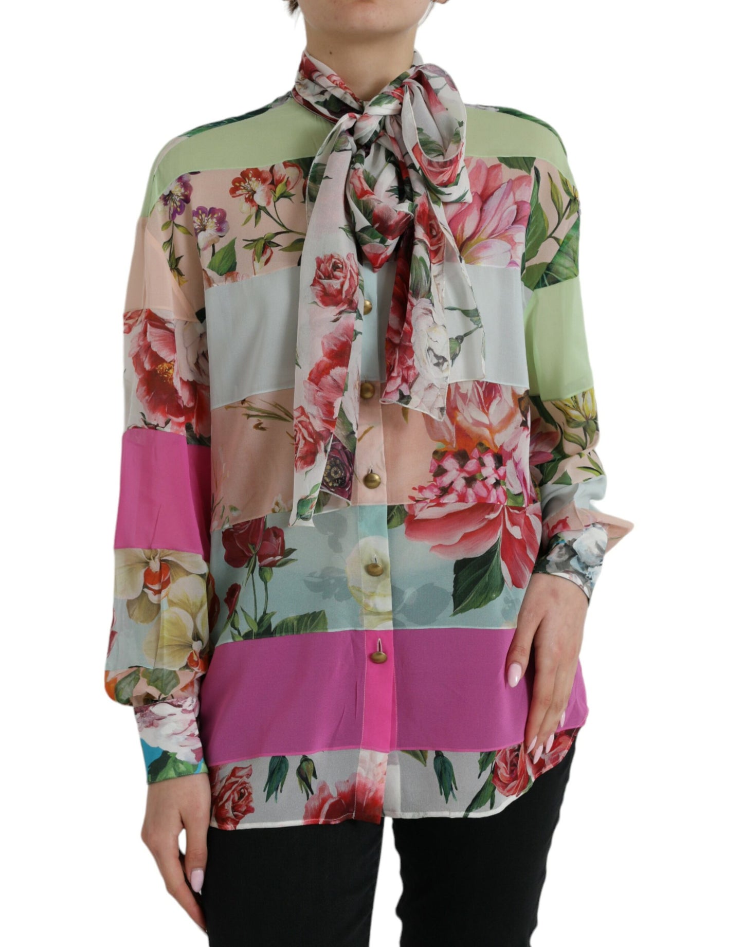 Dolce &amp; Gabbana Elegant Multicolor Silk Blend Long Sleeve Top