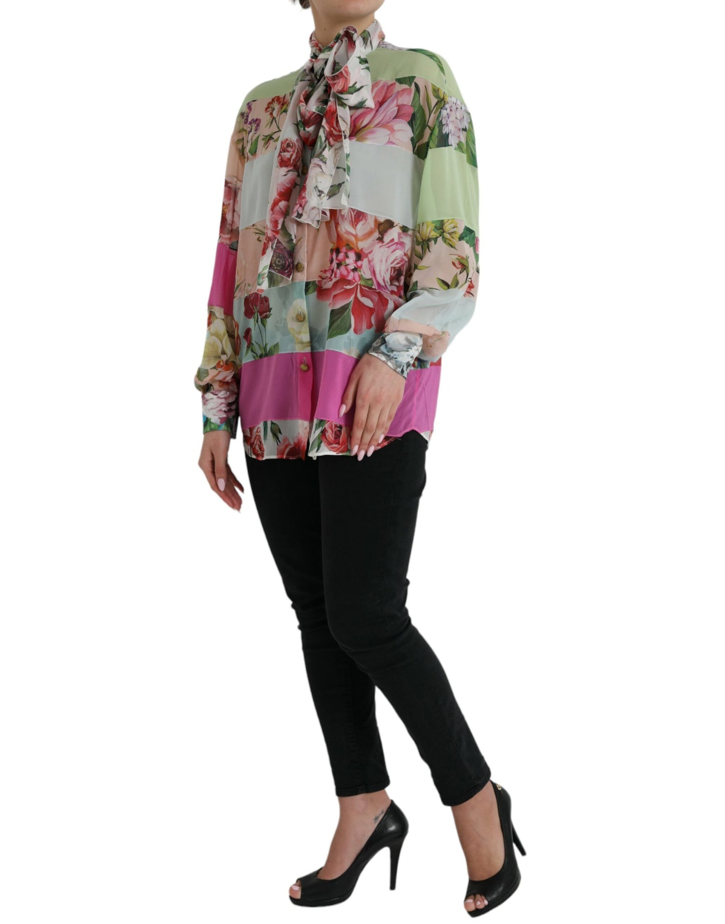 Dolce &amp; Gabbana Elegant Multicolor Silk Blend Long Sleeve Top