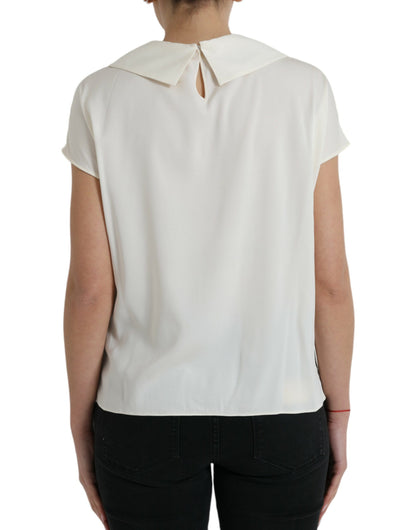 Dolce &amp; Gabbana Elegant Off-White Lace-Trim Silk Blouse