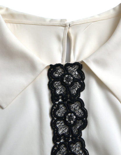 Dolce &amp; Gabbana Elegant Off-White Lace-Trim Silk Blouse