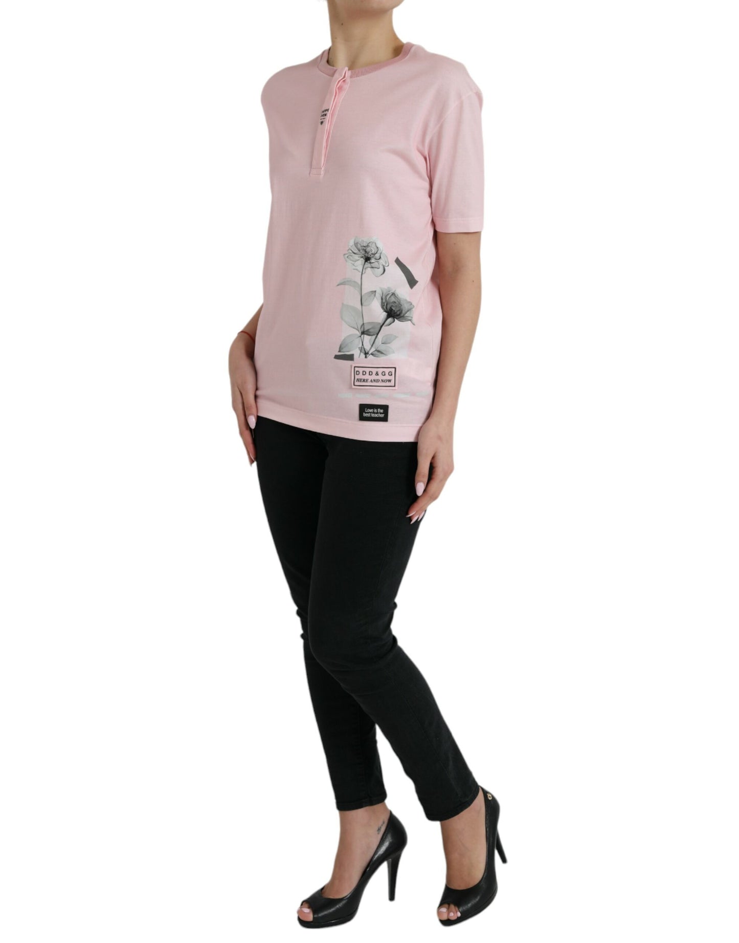 Dolce &amp; Gabbana Chic Pink Floral Cotton Tee