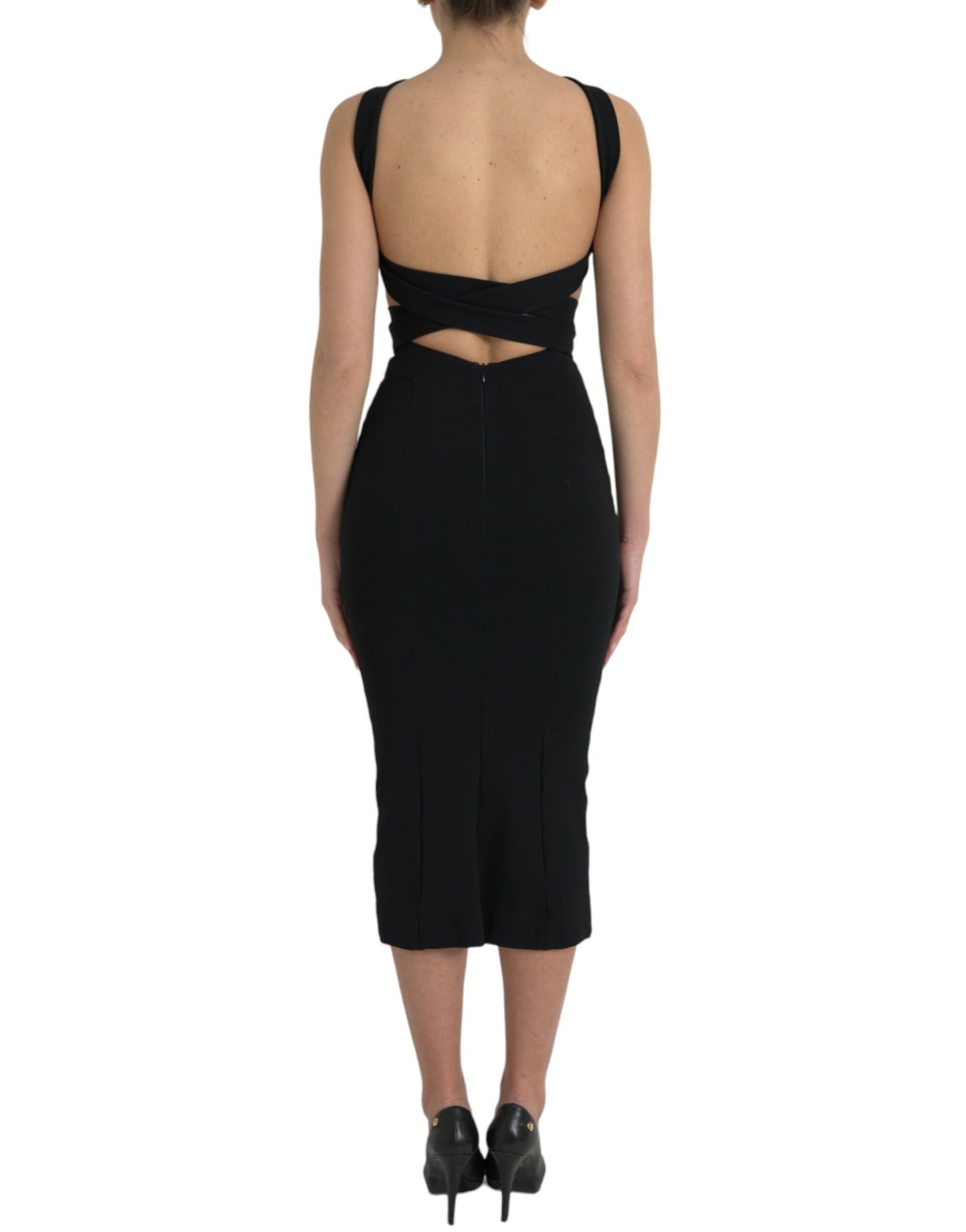 Dolce &amp; Gabbana Elegant Black Sheath Halter Midi Dress