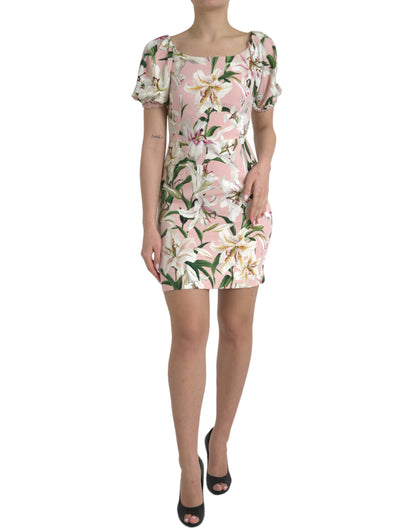 Dolce &amp; Gabbana Elegant Pink Lily Print Sheath Dress