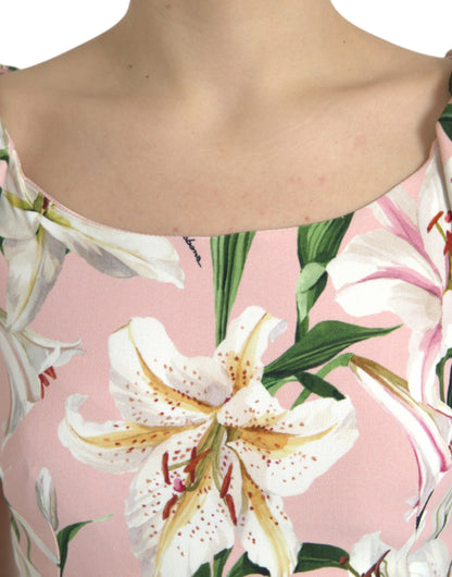 Dolce &amp; Gabbana Elegant Pink Lily Print Sheath Dress