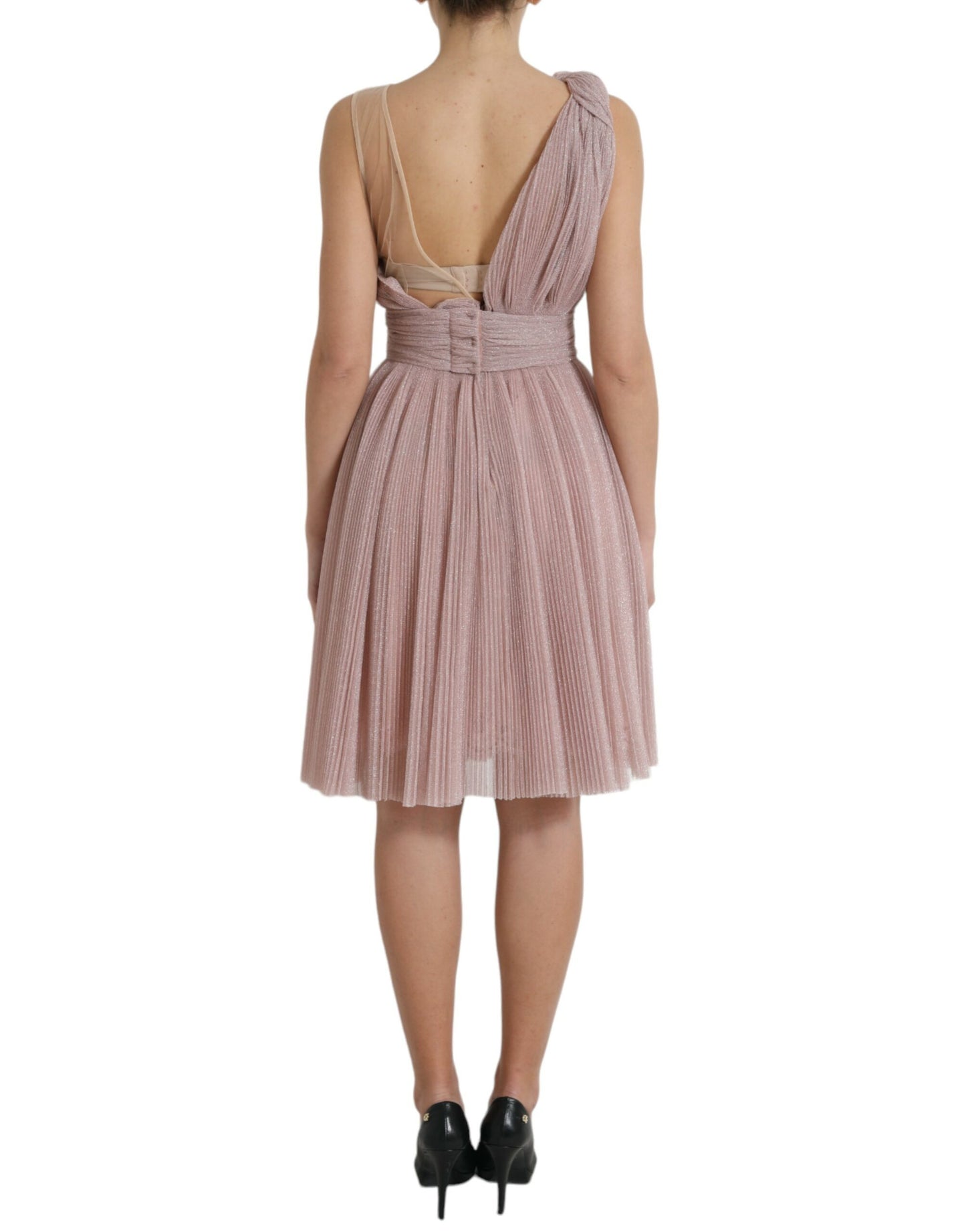 Dolce &amp; Gabbana Lilac One-Shoulder Pleated Designer Dress