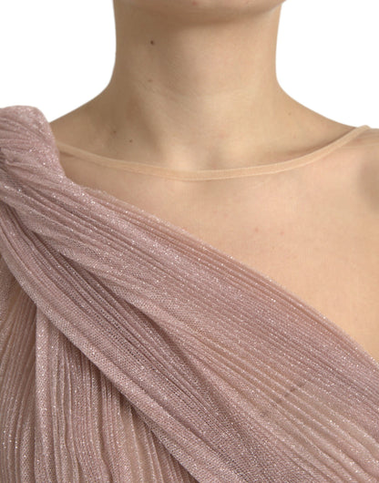 Dolce &amp; Gabbana Lilac One-Shoulder Pleated Designer Dress