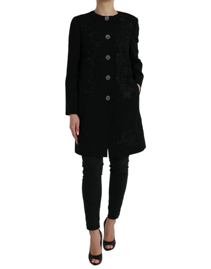 Dolce &amp; Gabbana Elegant Floral Buttoned Wool Trench Coat