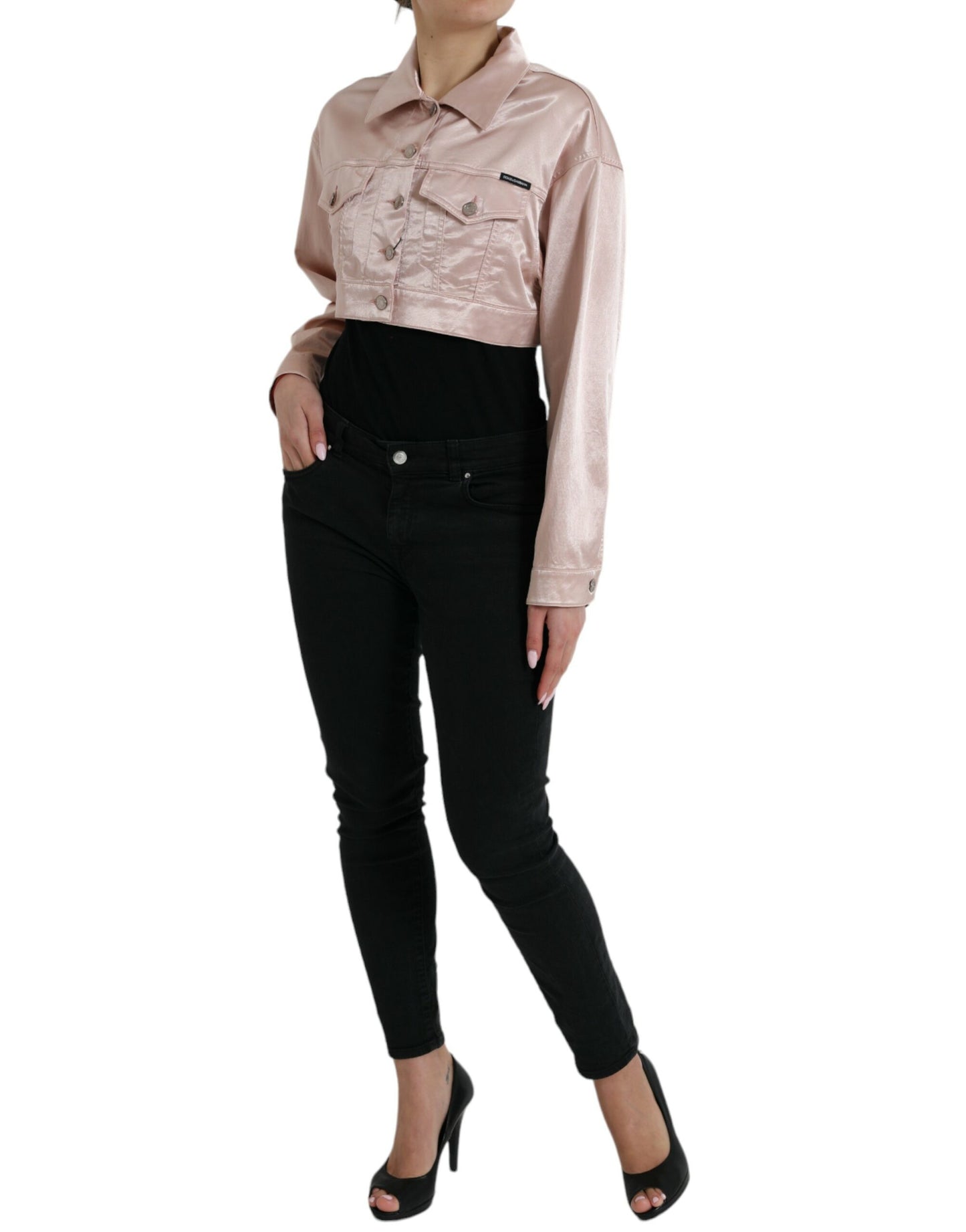 Dolce &amp; Gabbana Elegant Pink Cropped Denim Jacket