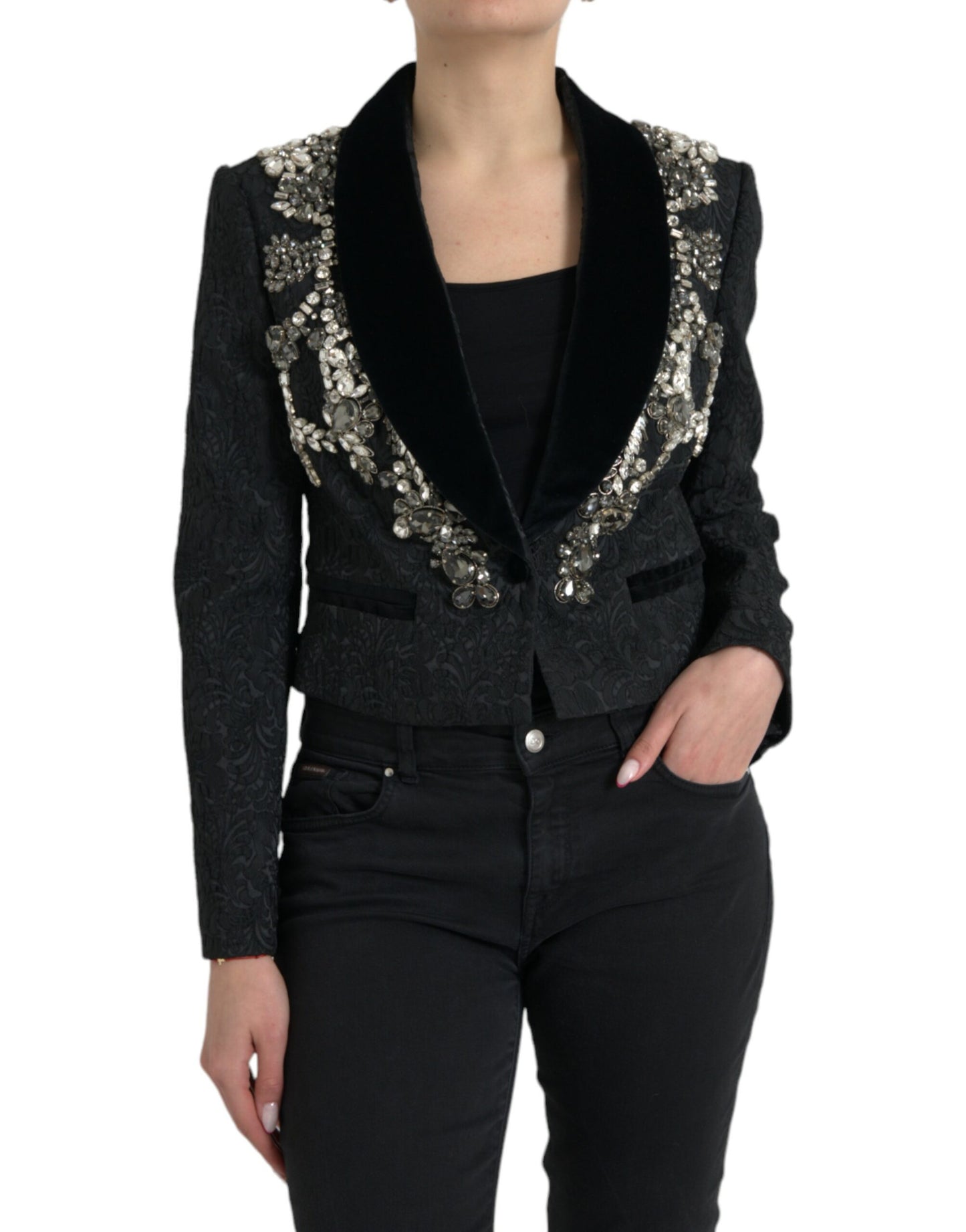 Dolce & Gabbana Elegant Embellished Black Overcoat Jacket