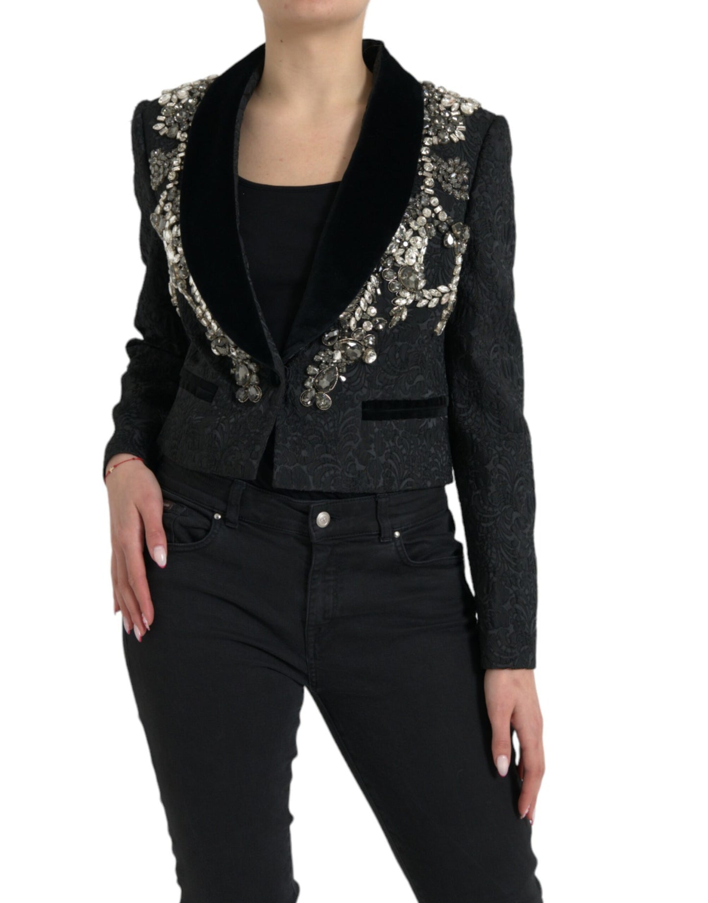 Dolce &amp; Gabbana Elegant Embellished Black Overcoat Jacket