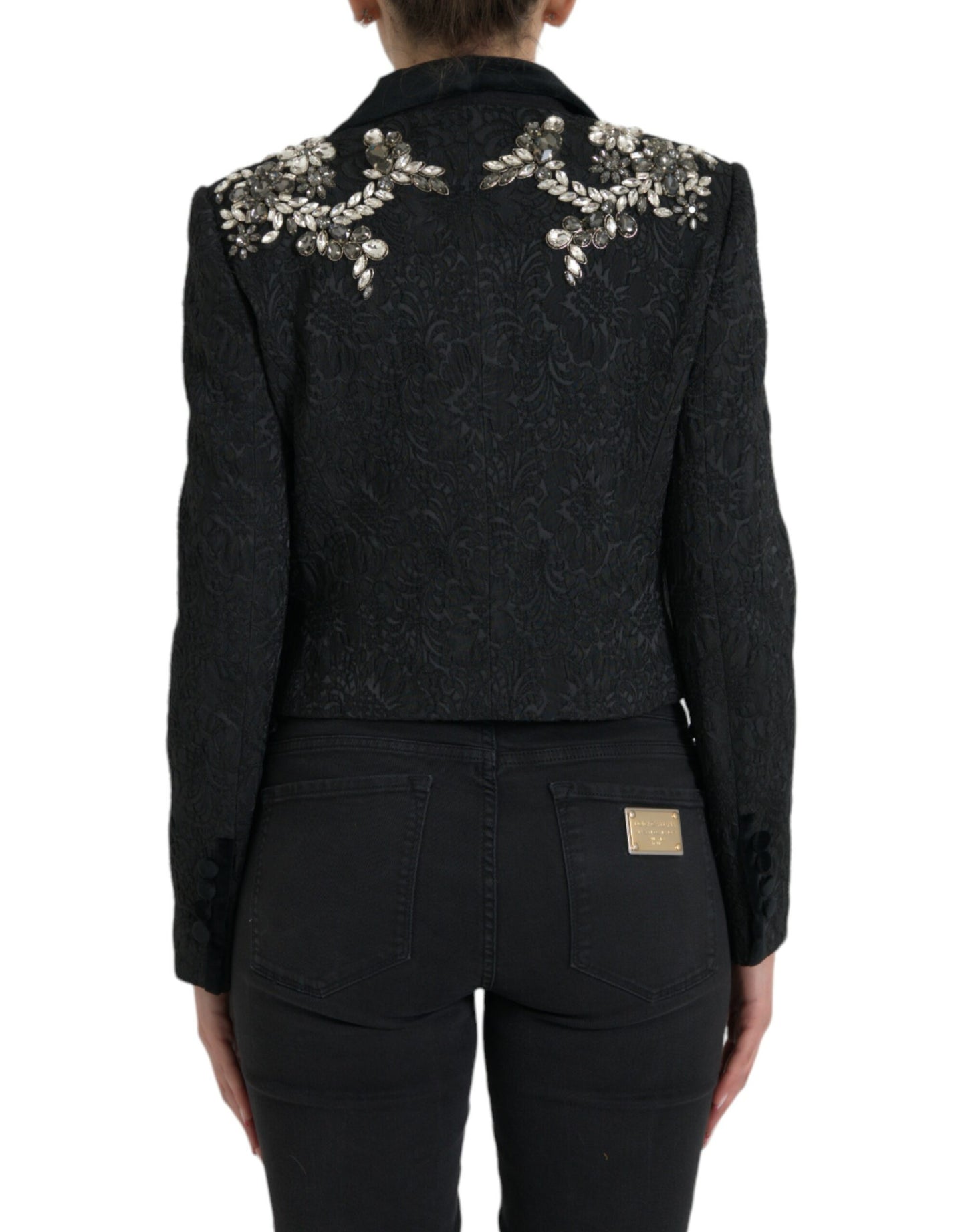 Dolce &amp; Gabbana Elegant Embellished Black Overcoat Jacket