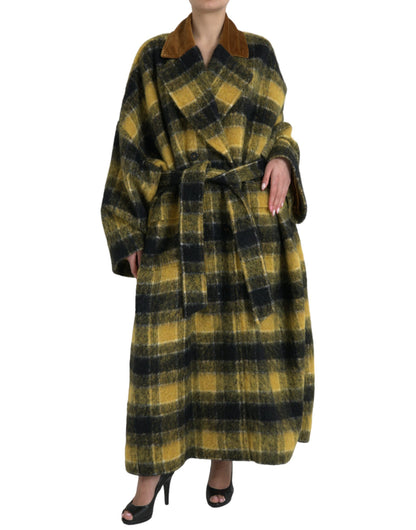 Dolce &amp; Gabbana Chic Checkered Long Trench Coat in Sunny Yellow