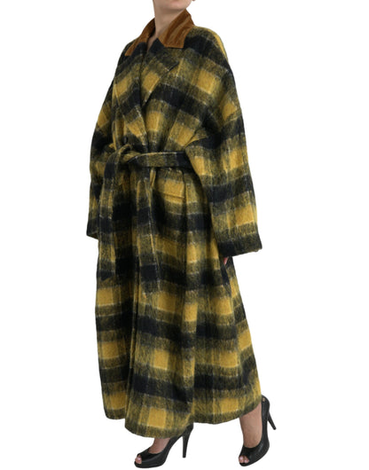 Dolce &amp; Gabbana Chic Checkered Long Trench Coat in Sunny Yellow