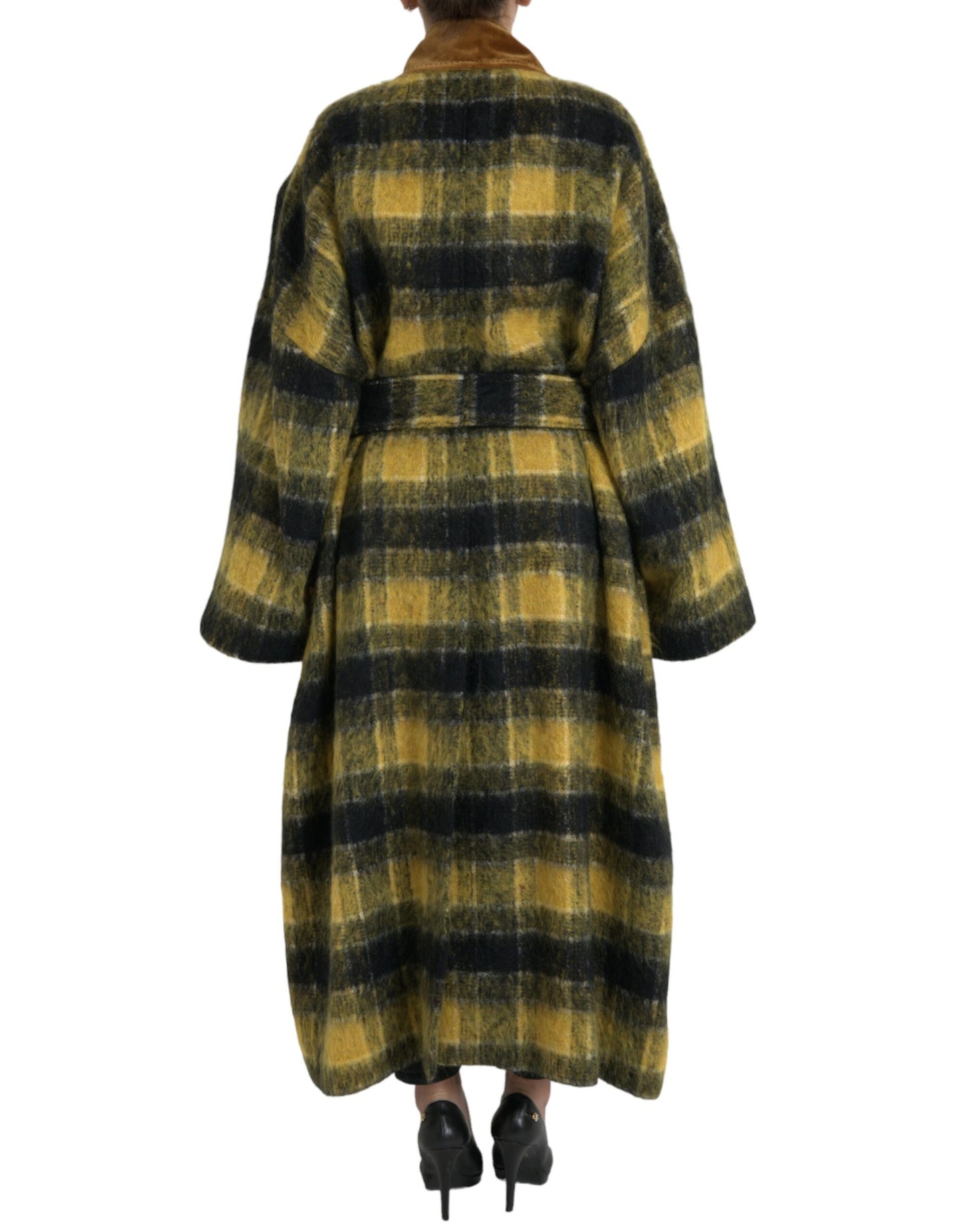 Dolce &amp; Gabbana Chic Checkered Long Trench Coat in Sunny Yellow