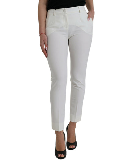 Dolce &amp; Gabbana Elegant White Mid-Waist Tapered Pants