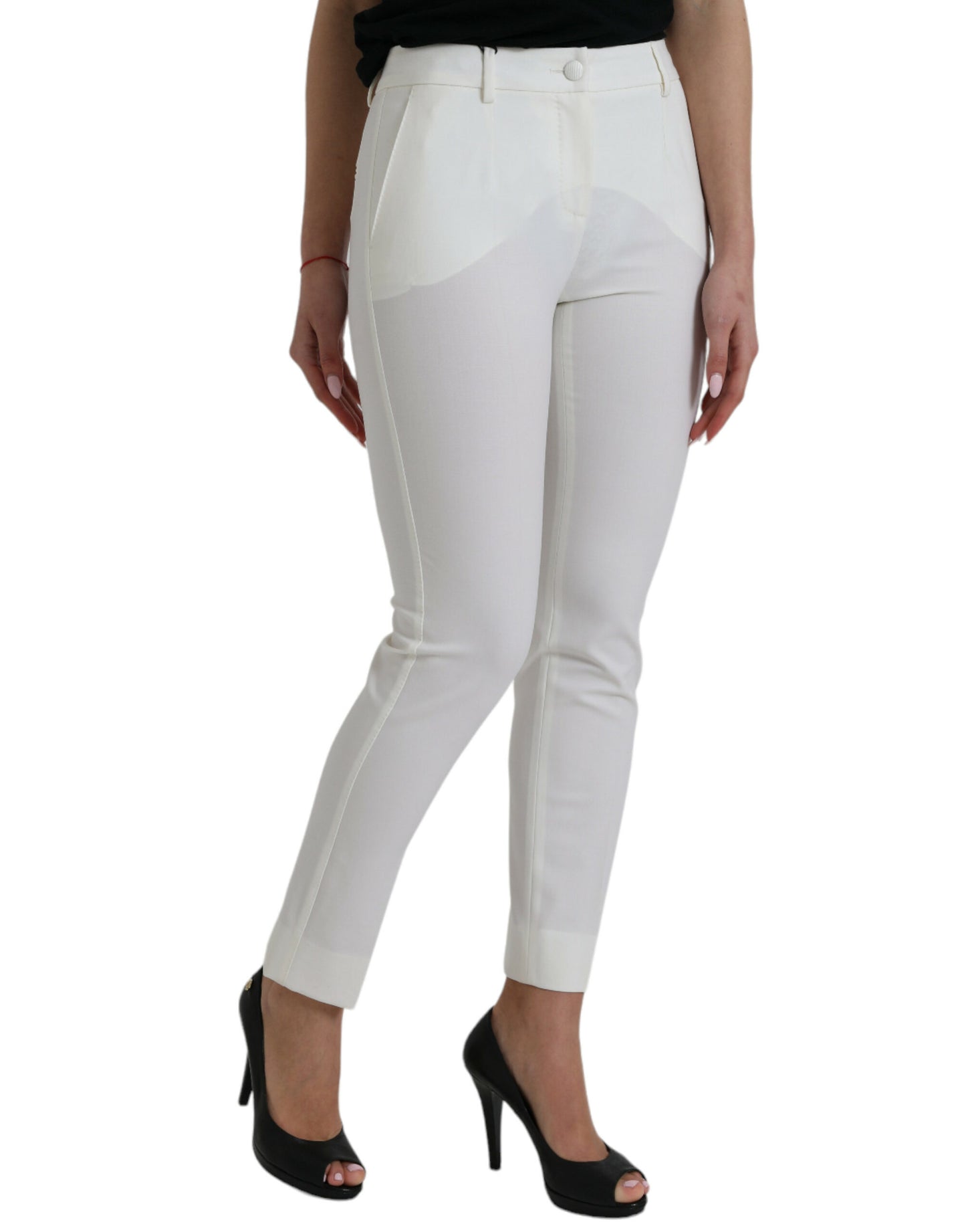 Dolce &amp; Gabbana Elegant White Mid-Waist Tapered Pants