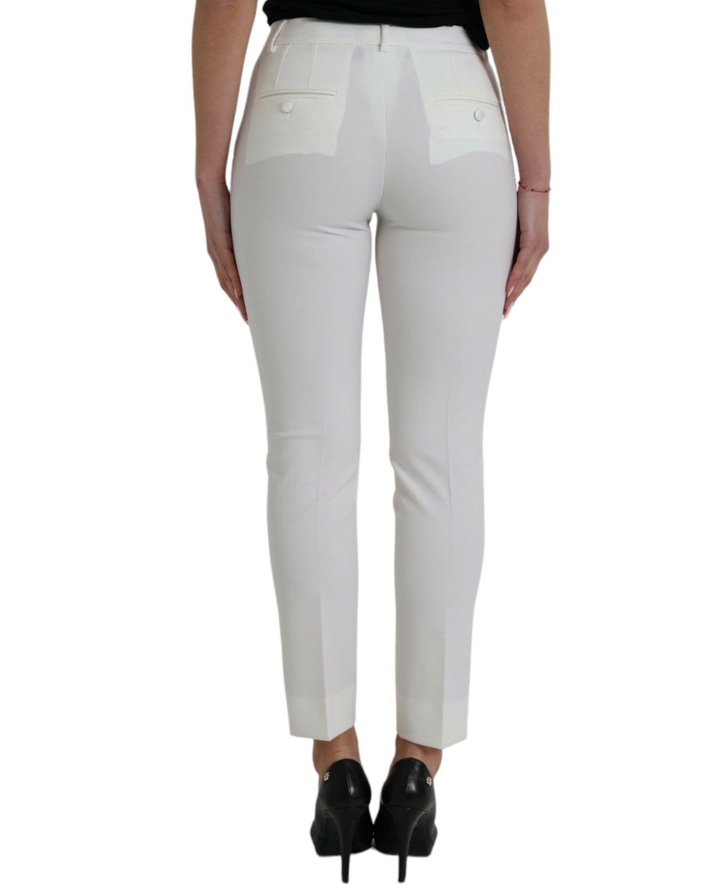 Dolce &amp; Gabbana Elegant White Mid-Waist Tapered Pants