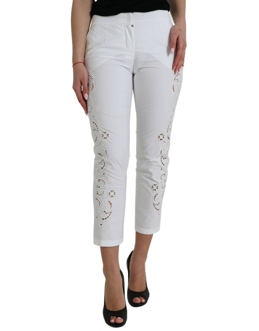 Dolce &amp; Gabbana Elegant White Tapered Mid Waist Pants