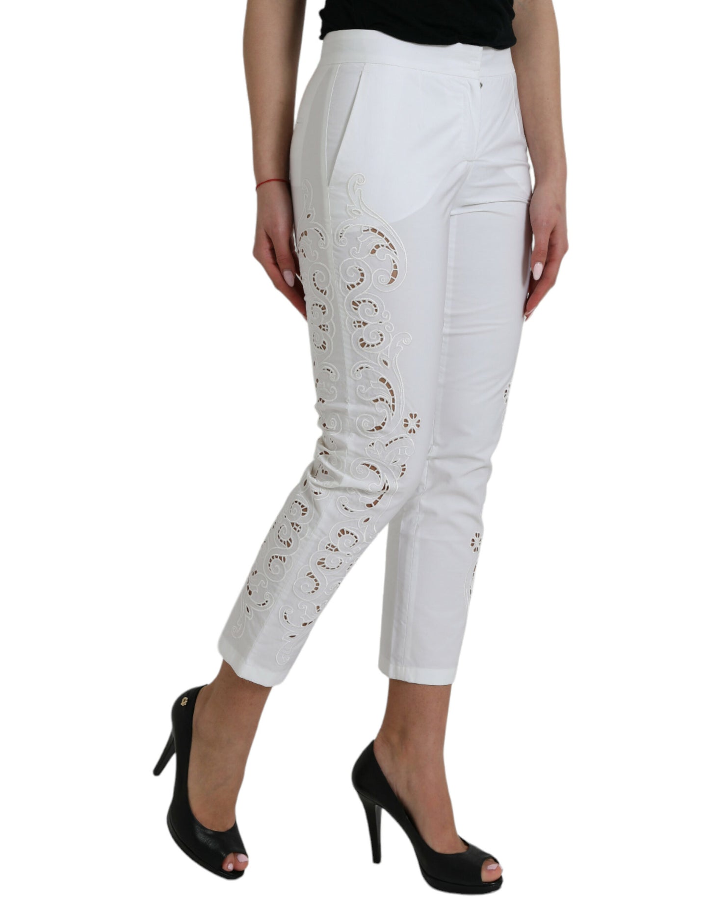 Dolce &amp; Gabbana Elegant White Tapered Mid Waist Pants