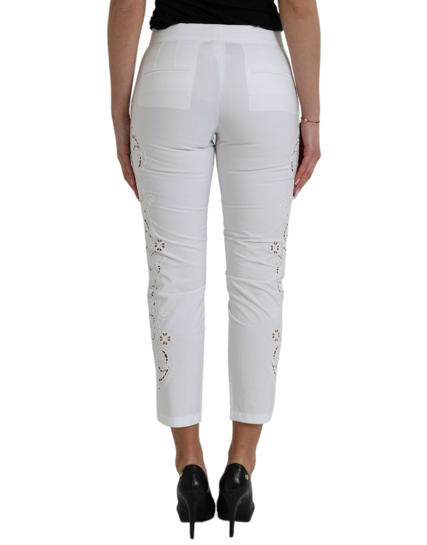 Dolce &amp; Gabbana Elegant White Tapered Mid Waist Pants