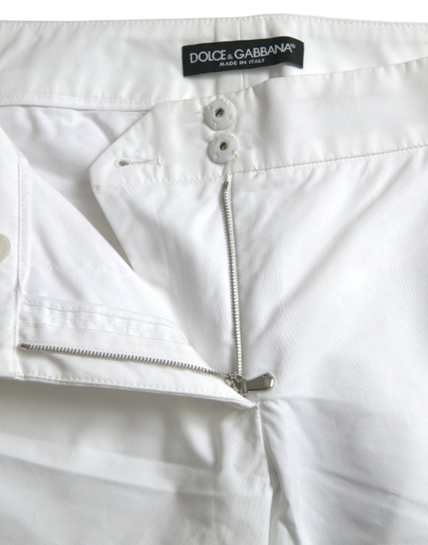 Dolce &amp; Gabbana Elegant White Tapered Mid Waist Pants