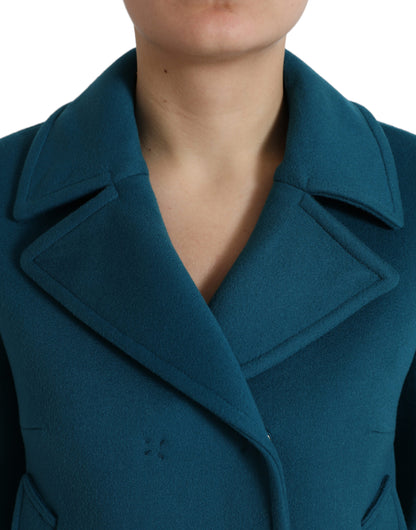 Dolce &amp; Gabbana Blue Trench Wool Cashmere Short Coat Jacket