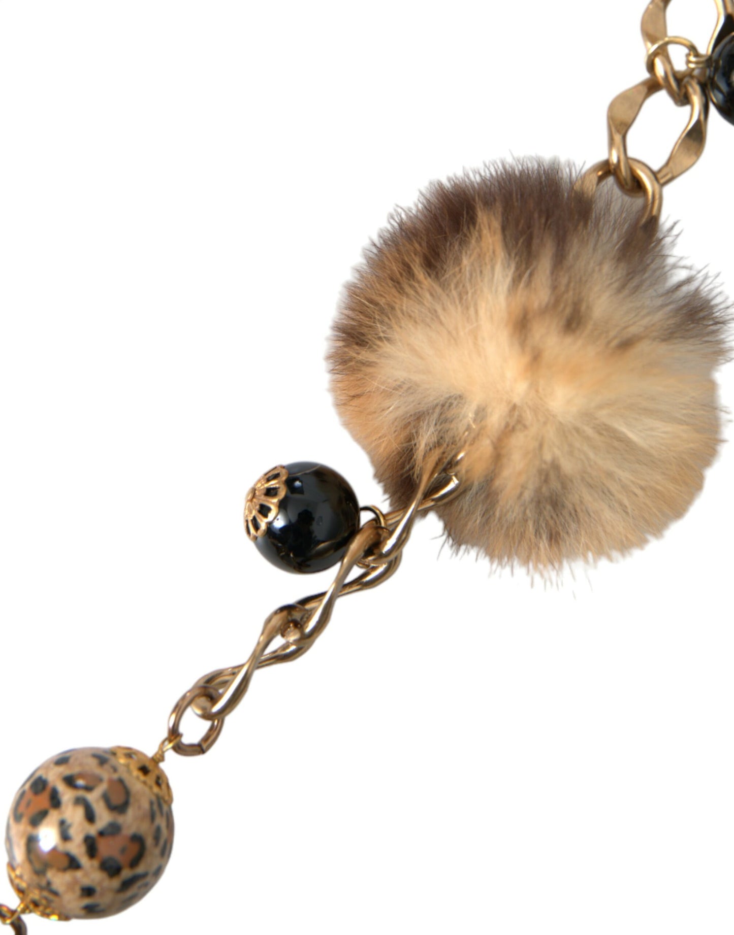 Dolce &amp; Gabbana Gold Brass Leopard Fur Pearl Necklace Chain Belt