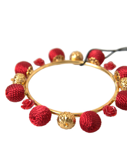 Dolce &amp; Gabbana Gold Brass Red RUNWAY Sicilia Natale Roses Bracelet