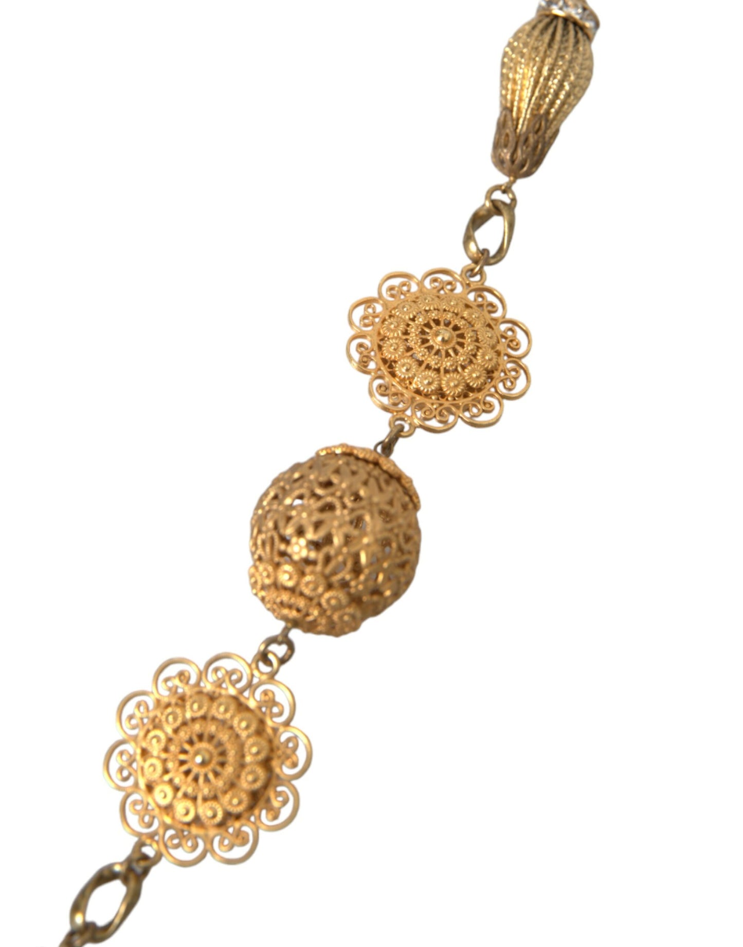 Dolce &amp; Gabbana Crystal Flower Filigree Gold Brass Statement Necklace