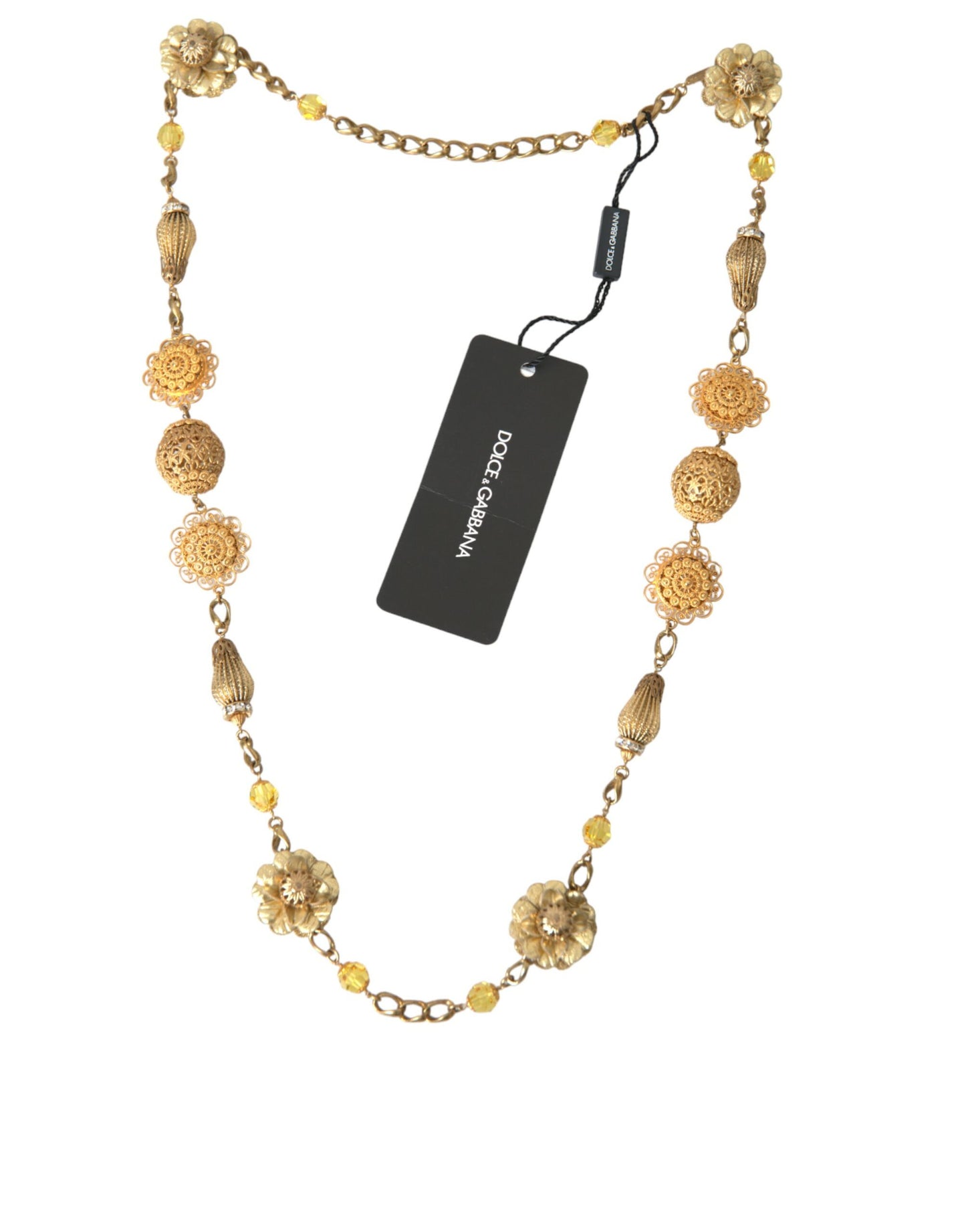 Dolce & Gabbana Crystal Flower Filigree Gold Brass Statement Necklace