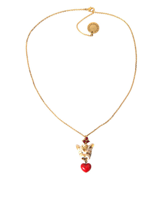 Dolce &amp; Gabbana Gold Brass Chain Dog Heart Pendant Charm Necklace